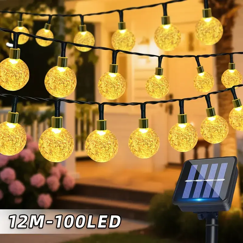 Purple Energy Efficient Outdoor Solar Bubble String Lights - 1 Pack 39ft with 100 LED Bubble Beads, 8 Lighting Modes, Color Changing Flashing for Patio Decor, Halloween Lights, Curb Appeal