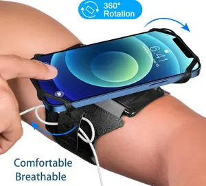 Wristband phone holder, 360° rotatable forearm armband, comfortable, breathable, suitable for outdoor sports, running, fitness training, suitable for iPhone 15/14/13/Pro Max/Pro/Mini and all 4-6.7 inch smartphones