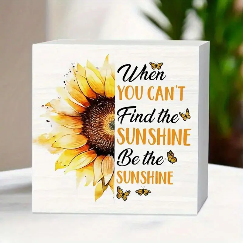 Sunflower Pattern Square Foam Decor with Box, Inspirational Keepsake Gifts, Decoration Piece for Home, Office, Shelf, Desk, Tiered Tray, Signs, Novelty Desk Decor, Decorative Plaque, Home Decor Products