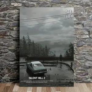 Silent Hill 2 Frameless Canvas Poster - 30.48x45.72 cm Video Game Art with Misty Mountain & Abandoned Road Scene - Perfect for Gaming Room Decor, Birthday Gifts, and Party Accessories |   Atmospheric Wall Decor |   Durable Gaming Room Decoration, Game Roo