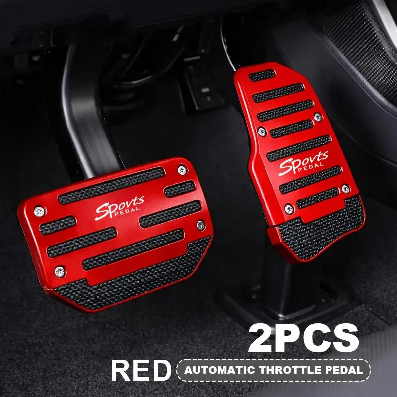 2pcs Auto Transmission Pedal Decoration Covers - Non-Slip Car Exterior Decoration Accessories with Red/Blue/Silver Color Options