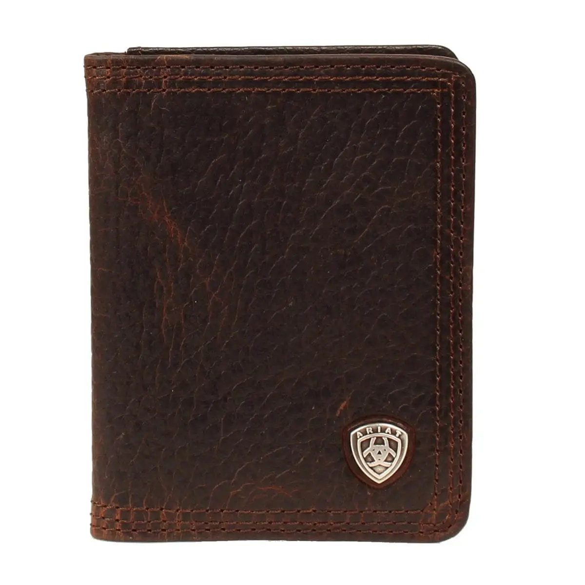 Ariat Men's Western Genuine Distressed Leather Bi-Fold Flap Wallet - Concho Accent, Card Slots, Rugged Look, Compartments (Style A35120282), Casual Everyday Men's Wallet, Brown, Boyfriend Gift