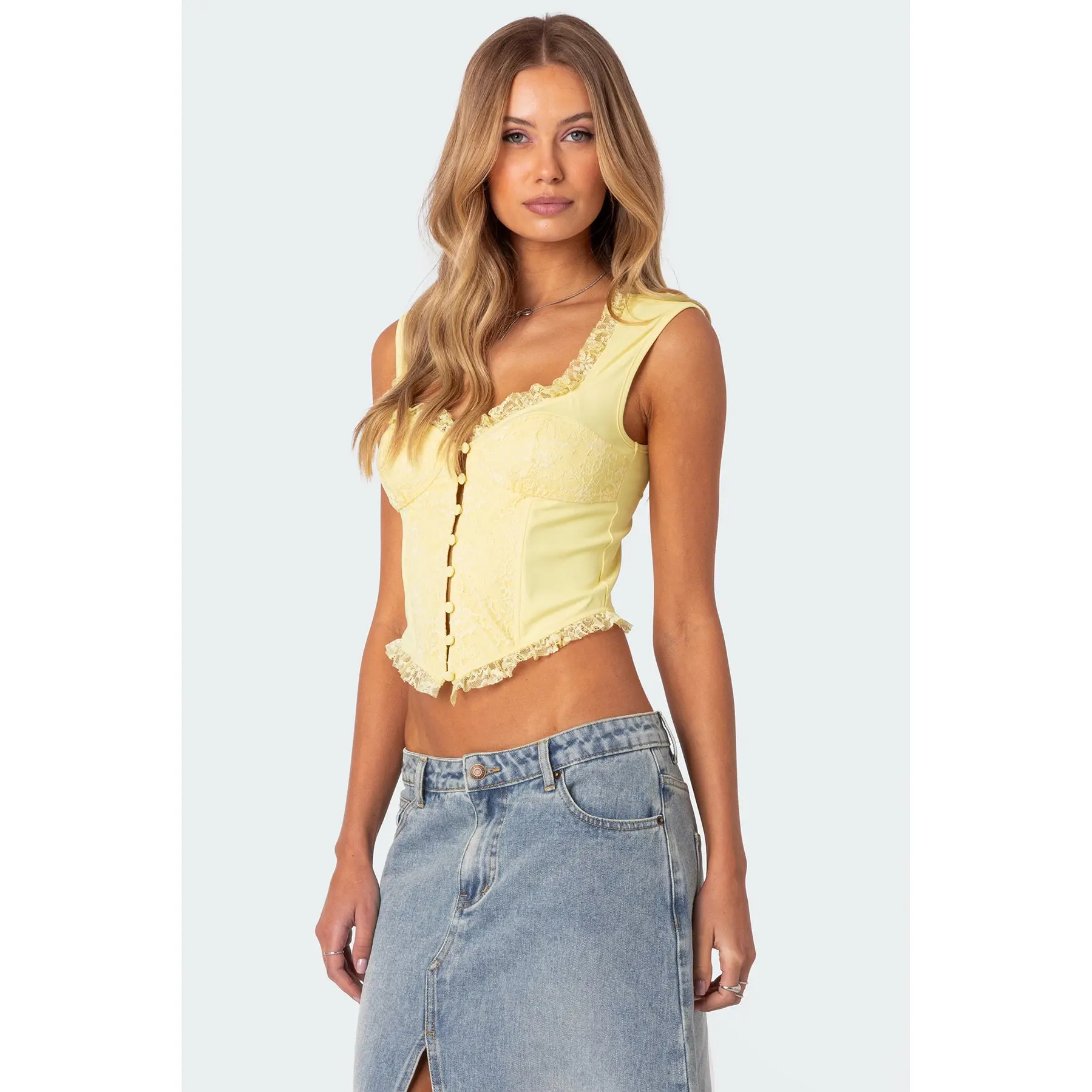 Button Front Lacey Corset
