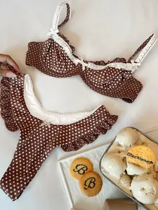 Women's Bikini Set 2-Piece, Casual Style with Fly-Edge Design, Fashionable Plaid Pattern, Perfect for Holiday & Beach Parties, Swimsuit Style Bikini