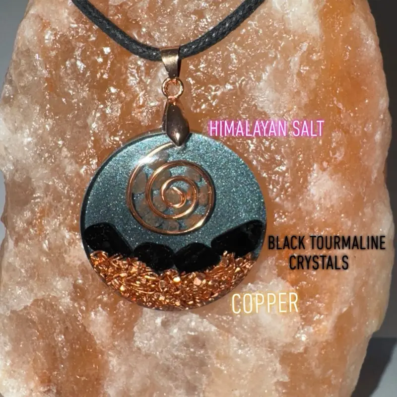 Black Tourmaline Quartz Crystals Organic Copper Orgonite Pendant Necklace Gift - Elegant Design with Copper Finish and Organic Elements