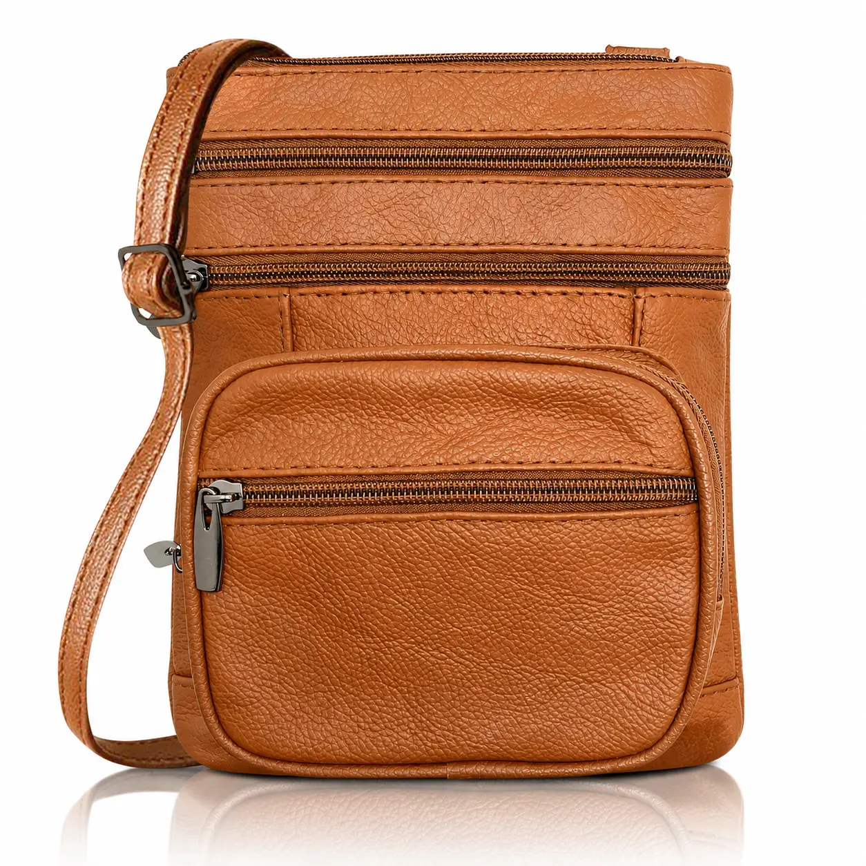 Women’s Luxury Genuine Leather Crossbody Bag Purse Adjustable Strap Zipper Closure Everyday Travel Handbag