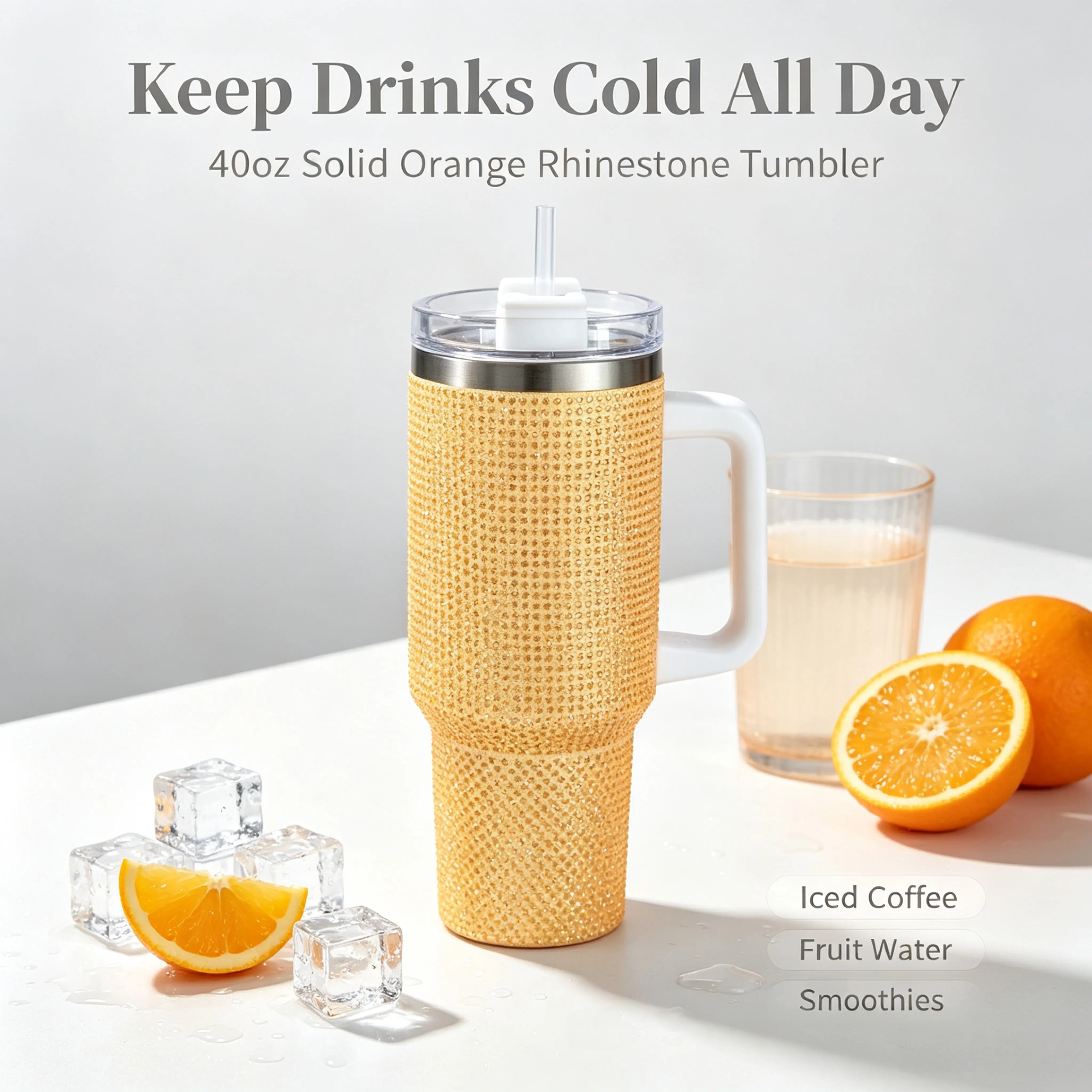 Women's Large 40oz (1,000-2,000ml) Full Crystal Studded Ab-Shimmer Rhinestone Tumbler - 304 Stainless Steel Insulated Drinkware with Handle, Leak-Proof Straw Lid, No Spill Travel Mug (Car, Office Gifts, Keeps Warm 6-8 Hrs)