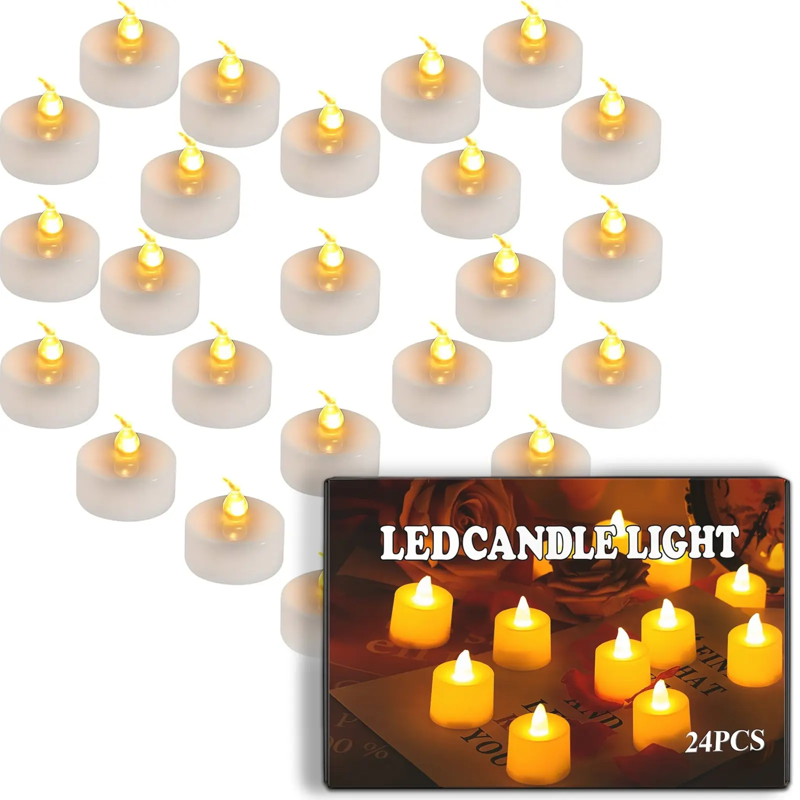 Flickering Votive Tea Lights, 24 Pack Battery Operated Flameless Candles with 200+ Hour Runtime, Warm White LED for Wedding, Christmas & Home Decor, Flickering Light