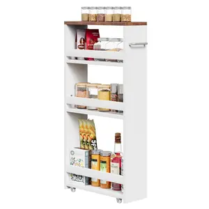 Segawe 4-Tier Slim Rolling Utility Cart, Small Mobile Storage Organizer with Handle for Kitchen, Bathroom, and Laundry Room, White