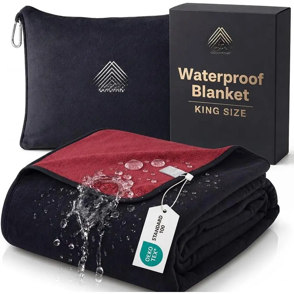 Blanket for Bed (82"x 82"  Size) Reversible Plush Fleece,  Absorbent TPU Layer Stain Proof Couch Bed Mattress Water Proof Cover Red/Black