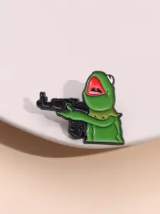 Funny Frog Gun Brooch Pin, Cartoon Humor Badge, Zinc Alloy Enamel Craft, Trendy Irony Accessory, Backpack Hat Decoration, Hat Pins