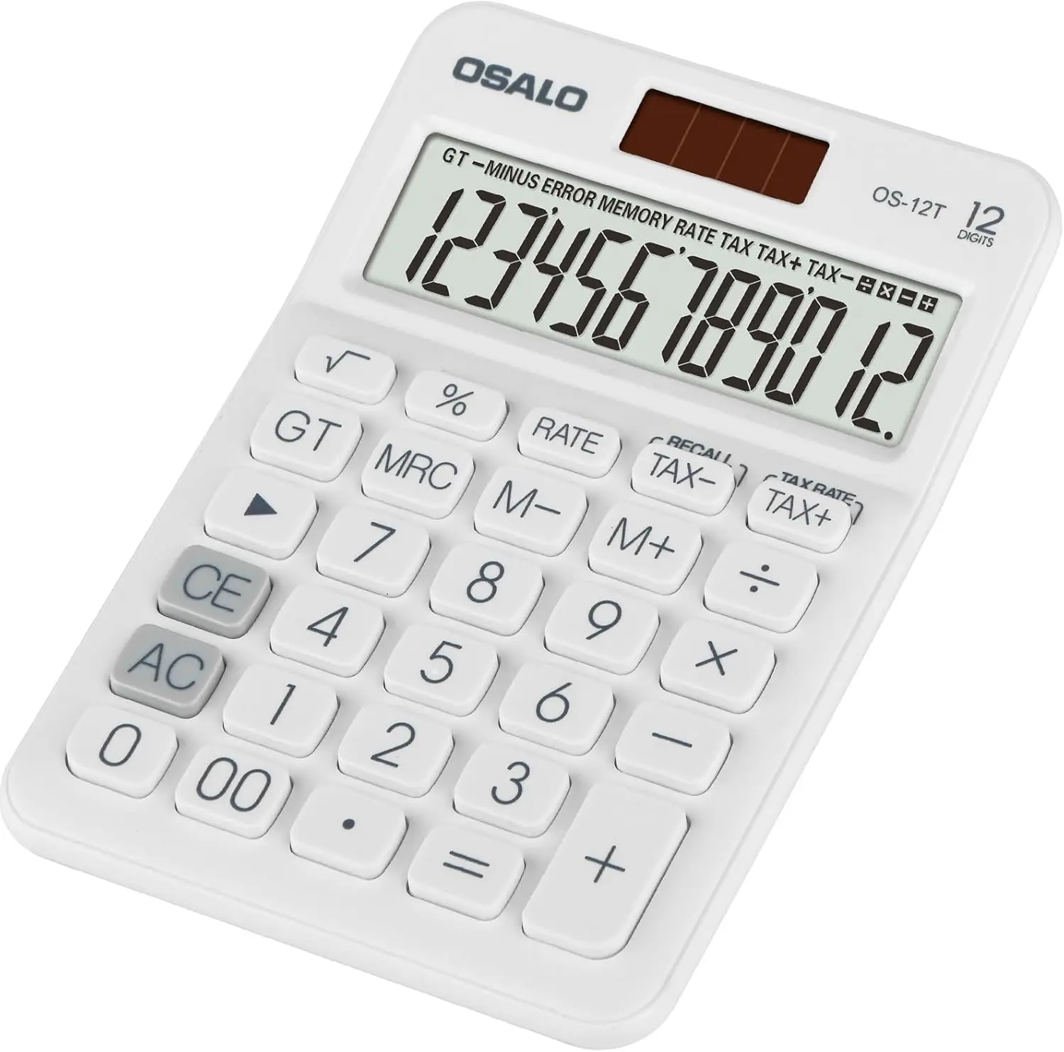 Pocket Small Size Desk Calculator, 12 Digit Large LCD Display, Basic Tax Function Handheld Desktop Calculator with Solar  Dual Power, for Office, School, Business OS-12T (White)