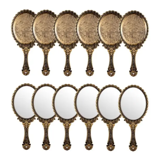 12 PCS Vintage Hand Mirrors with Handle, Vanity Handheld Makeup Mirror Elegant Handle Mirror Portable Plastic Handheld Travel Mirrors for Women Face Makeup Travel Party Desk Carry Accessories