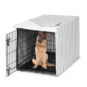 Sweet Jojo Designs 48in. Large Dog Crate Cover (White and Grey Stripe) Pet Cage, Kennel Covers (Modern, Neutral, Contemporary, Striped, Elegant, Pinstriped, Minimalist, Gray Stripes)