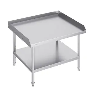 Stainless Steel Kitchen Work Table, 30 x 36 x 26 Inch Commercial Food Prep Table, 3-Sided Backsplash, Heavy Duty Prep Work Table, Metal Work Bench with Adjustable Height for Restaurant, Catering, Bakery, Home Use