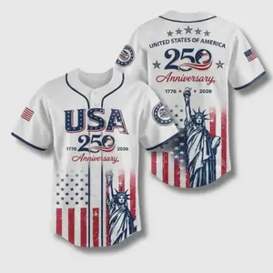USA 250th Anniversary Baseball Jersey, Patriotic Liberty Print Jersey, 1776–2026 Independence Day Outfit, Unisex 4th of July Sports Jersey 8KS