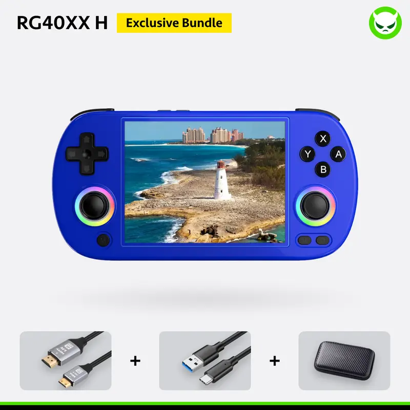 Anbernic RG40XX H Game Console【Buy 1 Get 1 4K HDMI Cable+1 Fancy Case+1 Type-C Cable】4-inch IPS Screen 640*480 Linux 64-bit H700 Quad-core ARM Cortex-A53 3200mAh 5G WiFi Bluetooth HDMI Output Ready to Play with Gift Package