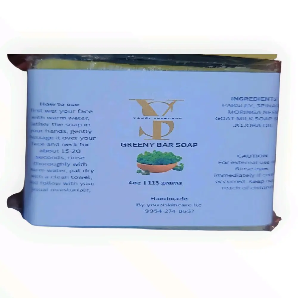 GREENY Bar Soap - Handmade with Parsley, Spinach, Moringa, and Goat Milk Soap Base - 4oz / 113 grams - For External Use Only