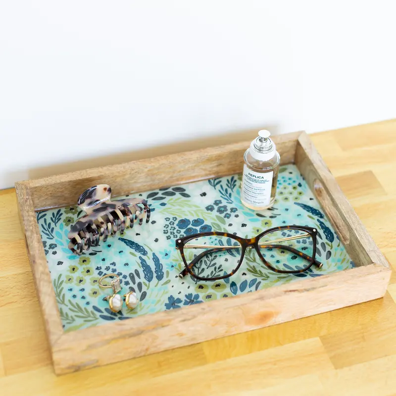 Elyse Breanne Design 8x12 in Elegant Wooden Serving Tray - Mango Wood & Acrylic Construction, Dessert Serving Tray, Tea Home Decor