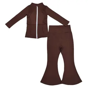 Girl Atheletic Clothes  Brown Cheer Game Day Yoga Outfit Winter Sports Clothes GLP1552