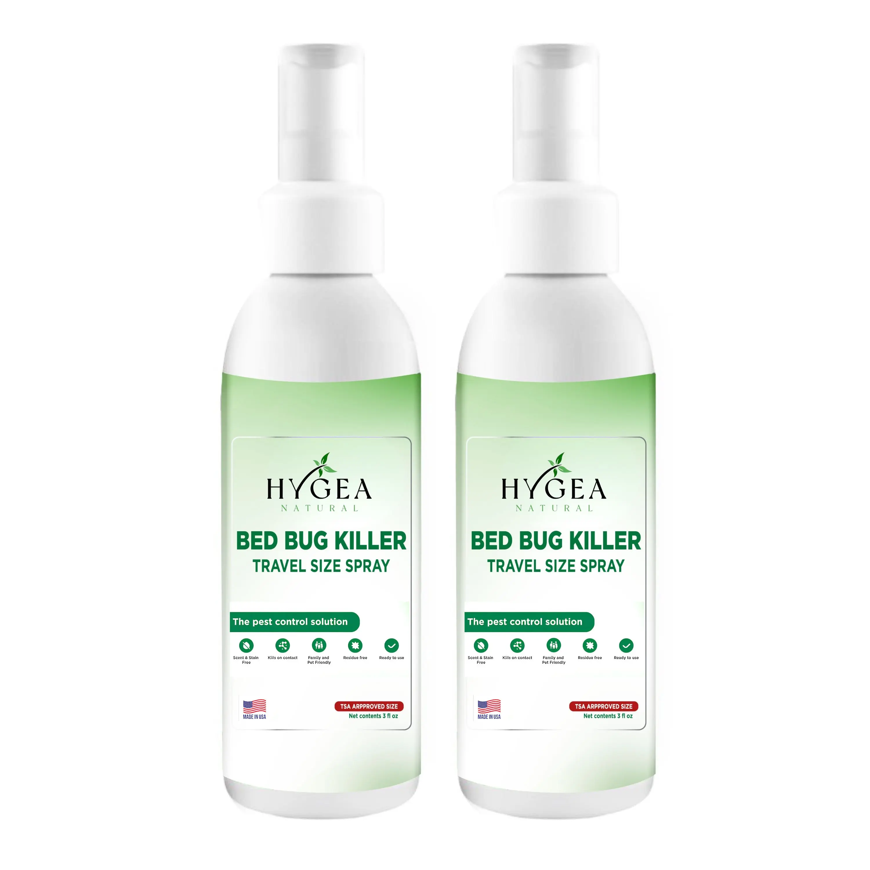 Hygea Natural Lice, Mite, and Bed Bug Natural Travel Spray- TSA Approved 3 oz Size Bottles, Child & Pet friendly, Stain & Odor Free, For Hotels, Suitcase, Backpack, Shoes, Bed Bug Spray (2 Pack)