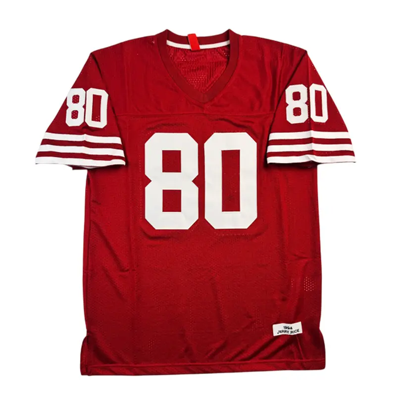 Men's 90s football jersey #80 Sewing embroidery Classic V-neck red sweatshirt mesh ventilation Suitable for daily rugby training matches Outdoor sportswear Cheap High Quality RICE 1994 American football jersey M-3XL Halloween Christmas gift