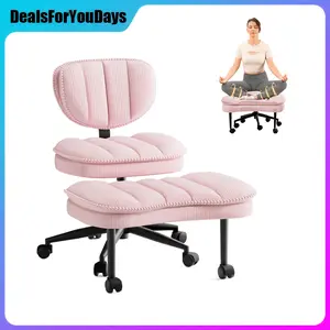 【Extra Wide】Corduroy Office Chair with Detachable Ottoman Footrest, Extra Wide Cross Legged Desk Chair, 400LBS Big and Tall Adjustable Height Swivel Rolling High Back Comfy Home Office Chair for Bedroom Vanity,DealsForYouDays,SummerWins