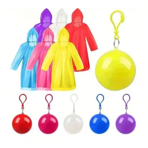4 Pack Multi-Color Emergency Waterproof Adult Rain Poncho with Keychain Ball, Lightweight Rain Coat, Ideal for Camping, Outdoor Activities, Hiking & Theme Parks, Rain Coat