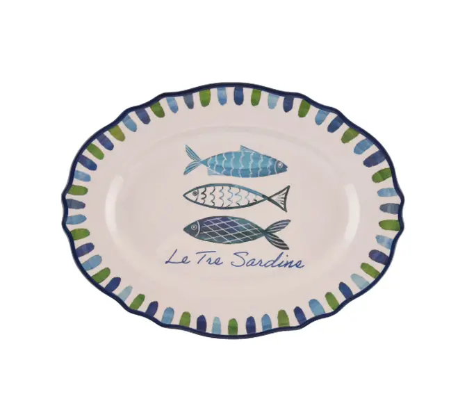 Beautiful 14" x 10.4" Bamboo Melamine Oval Medium Serve Platter, Multi-Color by Drew Barrymore