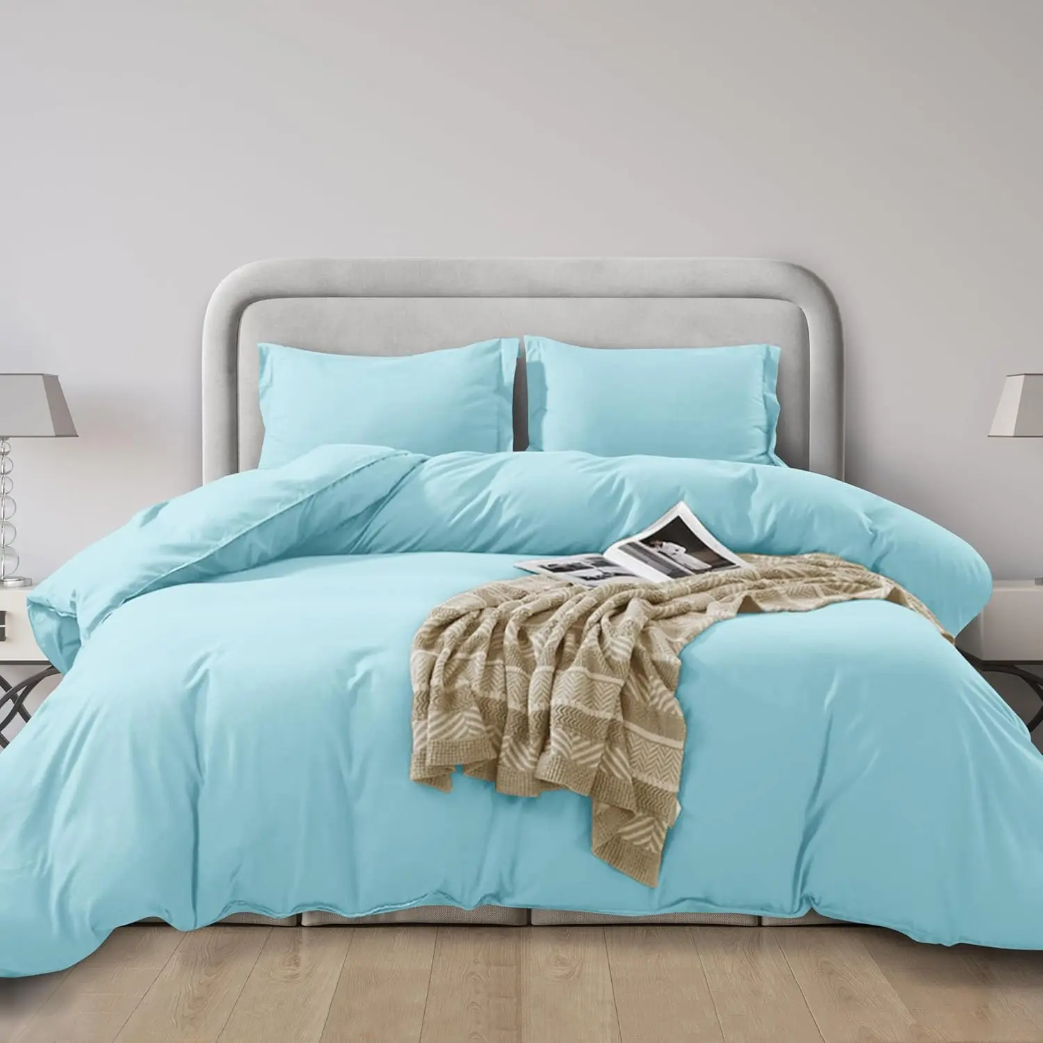 Mocassi 3-Piece Solid Microfiber Duvet Cover Set - 1800 Thread Count Hotel Premier Bedding Set with Silky-Smooth Finish, Bedding Sets