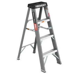 Folding Fiberglass Step Ladder 4-Step 250lbs Gray Versatile Tool for Both Residential and Commercial use Portable Folding Heavy Duty Sawhorse