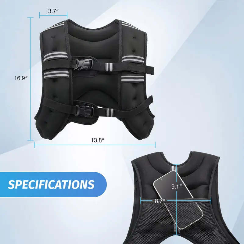 Adjustable Weighted Vest (6/8/12/16/20/25/30 lb) — Reflective Running Stripe · Breathable Snug Fit for Men & Women | Strength Training · Running · Walking · HIIT