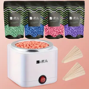 Hair Removal Waxing Kit, 200 cc Wax Warmer with 4 Bags Wax Beads, Wax Beans and 20 Wooden Sticks, At-Home Hair Removal Set for Women