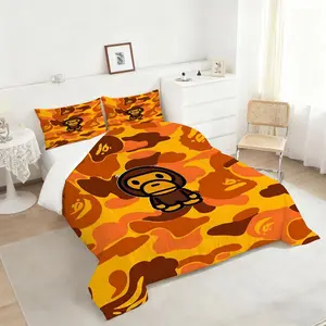 Stylish Monkey Cartoon Comforter Set, Vibrant Camouflage Bedding Set, Playful Retro Design, Perfect for Kids' Bedroom Décor, Soft & Cozy Fabric for Ultimate Comfort, Includes 1 quilt, with 1 or 2 Pillowcase No Pillow Core