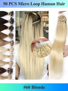 50 Strands Micro Loop Hair Extensions, Human Hair Bundles, Invisible Nano Beads Human Hair Keration Glue 12 - 22 Inch Straight Natural Hair Micro Link Hair Pieces Black&Brown Color Human Hair Easy Install 30g/pack Can be Permed or Dyed