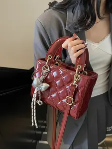 Autumn Winter Quilted Embroidery Leather Handbag, Fashion Versatile Small Square Bag, Daily Commute Party Crossbody Shoulder Bag