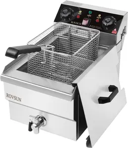 ROVSUN 12.5QT Electric Deep Fryer w/Frying Basket, Timer, Drain & Lid, Stainless Steel Commercial Countertop Single Tank Oil Fryer, Adjustable Temperature, for French Fries Onion Rings, 1700W