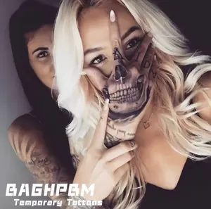 BAGHPBM 2-Sheet Temporary Hand Tattoo Stickers - Grimace Skull Design, Waterproof Realistic Long-Lasting Black Fake Tattoos for Adults, Suitable for Neck, Waterproof Realistic Tattoos,summervibes
