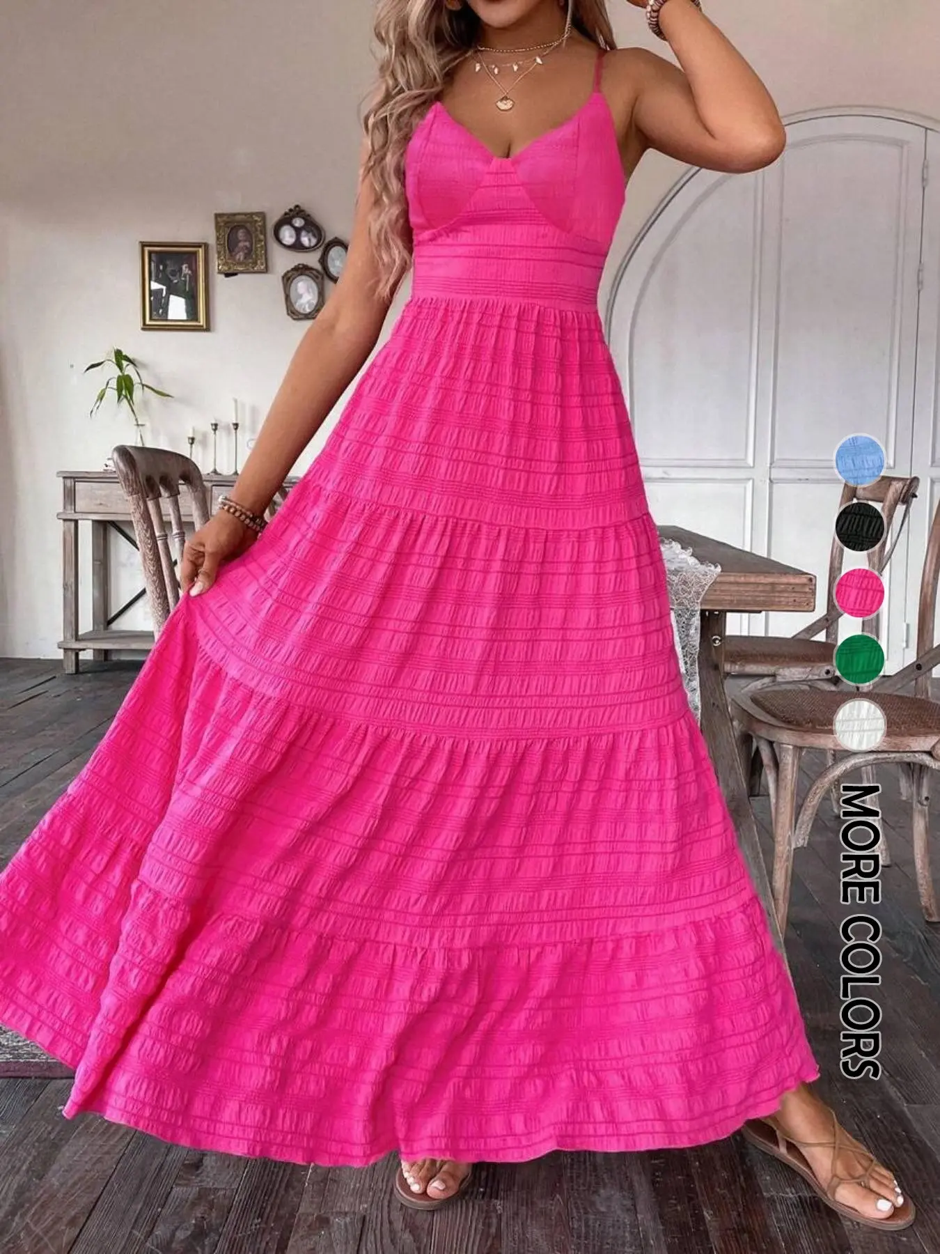 Women's Plain Tie-Back Backless Boho Dress, Casual Sleeveless Spaghetti-Strap Long Dress for Beach Holiday Vacation, Ladies Summer Clothes, Womenswear