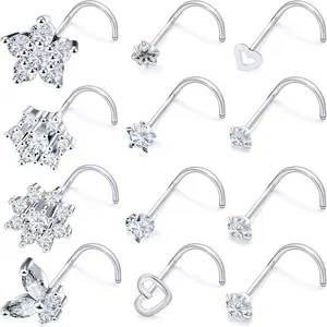20G Nose Rings for Women 316L Surgical Stainless Steel Nose Piercing L Shaped Nose Studs Corkscrew Bone Nose Rings Butterfly Heart Diamond CZ Nose Rings Studs Nostril Piercing Silver 20 Gauge