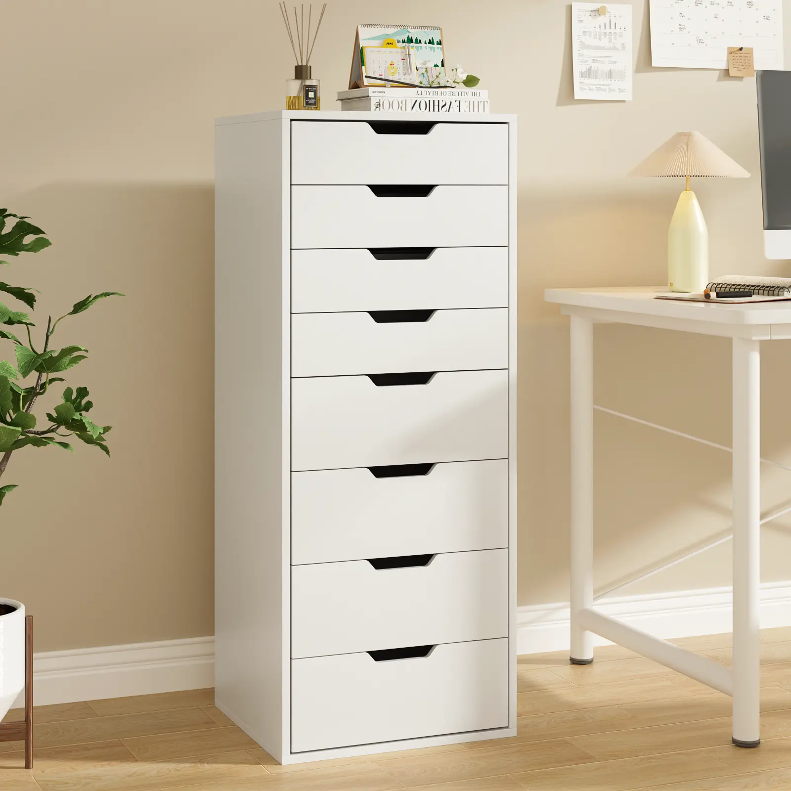 VOWNER 8 Drawer File Cabinet, Makeup Storage Cabinet, Tall Storage Cabinet with Large Capacity, Drawers for Cosmetics,Skincare, Jewelry, Beauty Supplies, Bedroom, Bathroom,Vertical Filing Organizer for Home Office, Smooth Slide Rails, Anti-Tipping Device