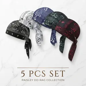 Paisley Cooling Headscarf Cap Set, Motorcycle Pirate Wrap Helmet Liner, Elastic Washable Outdoor Headwear for Athletes tiktokshopspringglowup