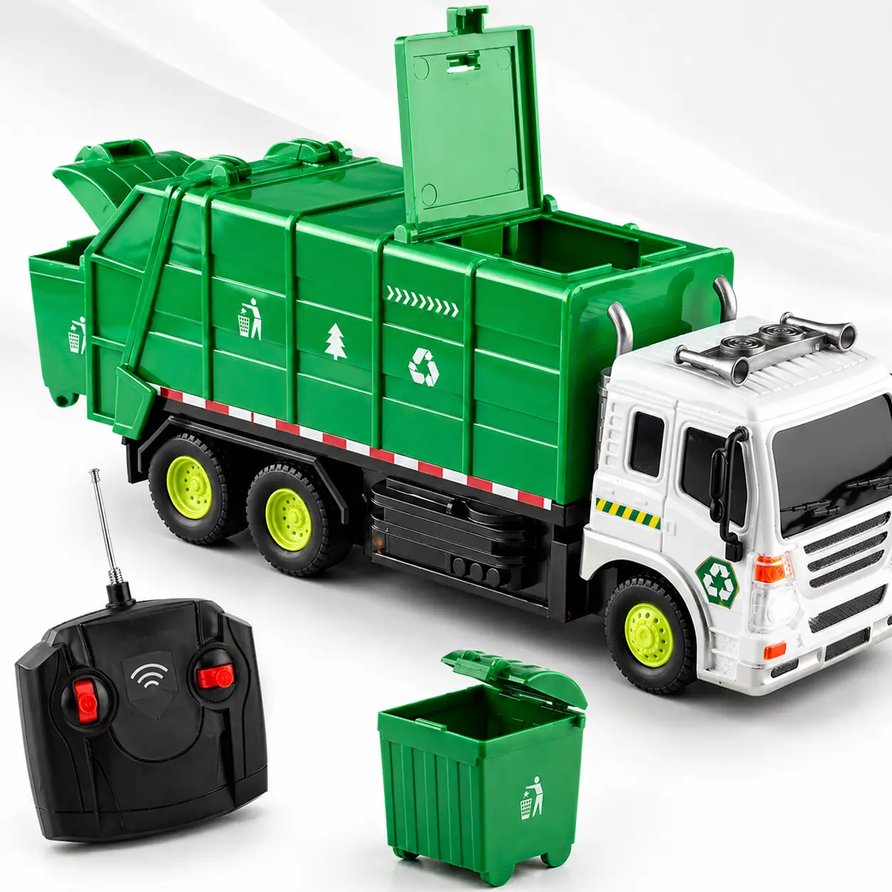 Remote Control Garbage Truck Toy for Kids, RC Sanitation Truck with Trash Bin, Openable Container, Dumping Function & Remote Controller, City Service Truck Toy for Boys Girls