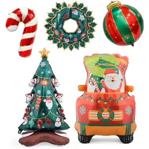 Christmas Tree Balloons Standing Santa Claus Balloons Christmas Wreath and  Ball X-mas Candy Cane for Christmas-Themed Party Birthday Party Supplies Decorations 5 count