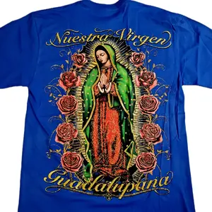 Virgencita T-Shirt  Crew Neck doble sided blue red black