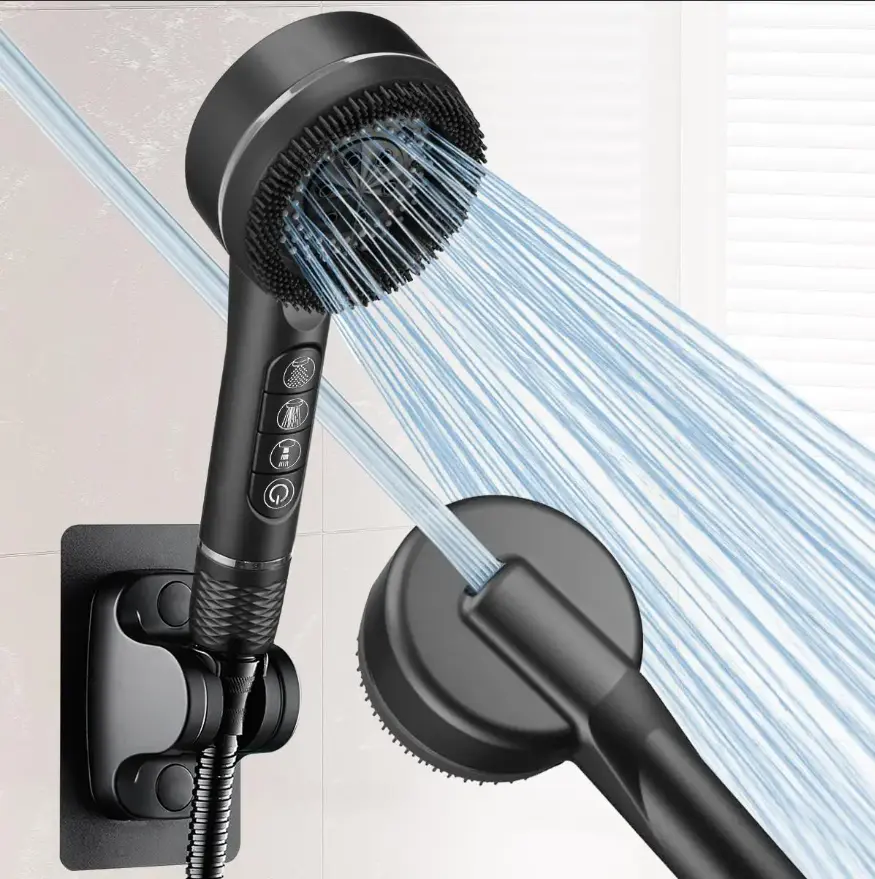 3-Piece Shower Set, Handheld Shower Set, includes a 4-setting handheld showerhead, a 1.5-meter hose, and a drill-free shower arm; modern bathroom shower fixtures; shower set with handheld showerhead; shower combination set