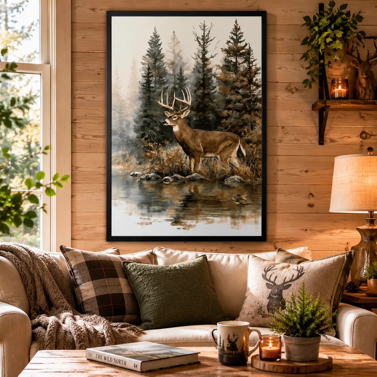 Vintage Deer Wildlife Wall Art, Retro Hunting Forest Animal Print for Rustic Cabin Lodge Decor, Woodland Stag Illustration, Gift for Man Cave Canvas Wall Art, Rustic Home Decor, Hunting Decor, Cabin Wall Art, Woodland Decor, Gift for Men