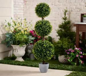 Wicker Park 48" 3-Sphere Long Boxwood Topiary Tree with Pot Wicker Park 48" 3-Sphere Long Boxwood Topiary Tree with Pot