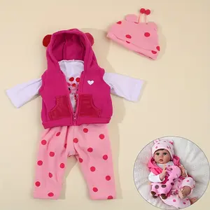 Pink Suitable 22inch Reborn Baby Doll Clothes Outfit-55cm Soft Vinyl Silicone Reborn Baby Doll DIY Accessories, 1 Set Clothes with Hat, Pink bear festival costume, Christmas Gift Birthday Gift, Cute Clothes Dolls