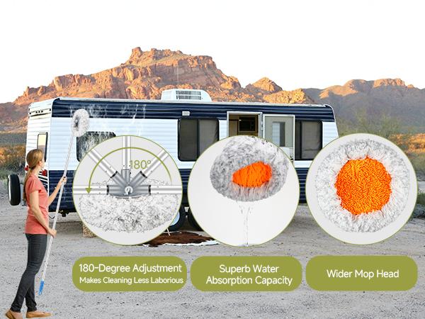 RV Awning Cleaning Mop, Extendable Pole Awning Mop Tool for Camper, Awning Cleaner for RV Canopy with Bendable and Cleaning Brush Head RV Awning Cleaning Mop, Extendable Pole Awning Mop Tool for Camper, Awning Cleaner for RV Canopy with Bendable and Cleaning Brush Head